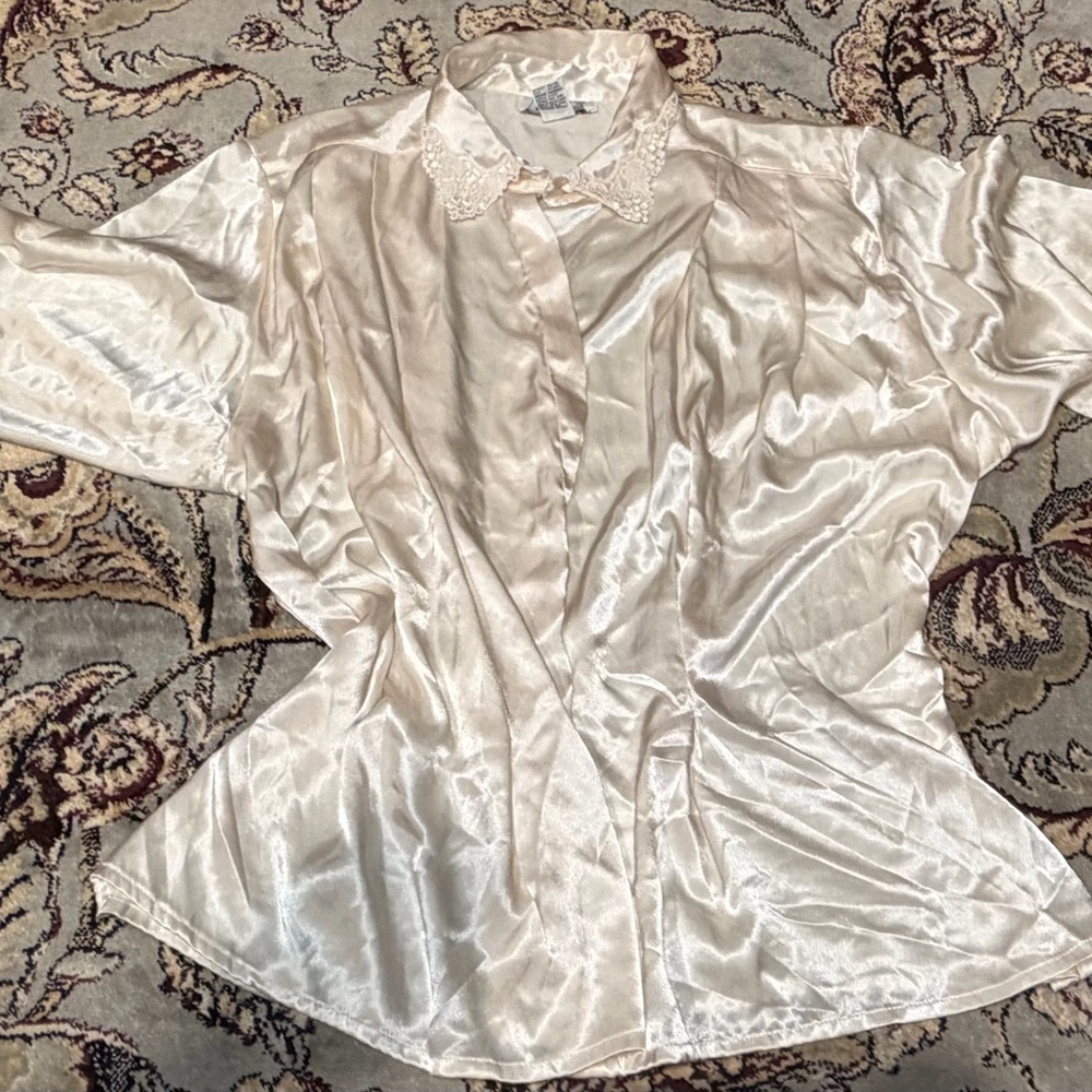 Notations Cream Satin Button Down Shirt